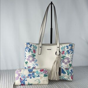 CALVIN KLEIN MAGGIE SAFFIANO LEATHER TOTE WITH MATCHING WALLET FTL-01-022